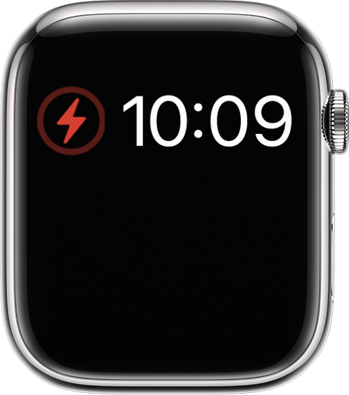 Apple Watch-skærm, der viser lavt batteriniveau under opladning