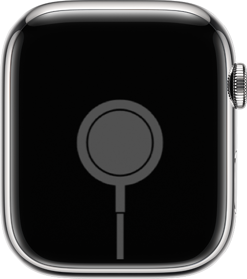 Écran de l’Apple Watch affichant un niveau de batterie très faible et nécessitant une charge