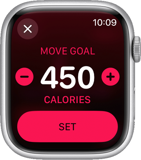 Setting a Move goal of 450 calories on Apple Watch.
