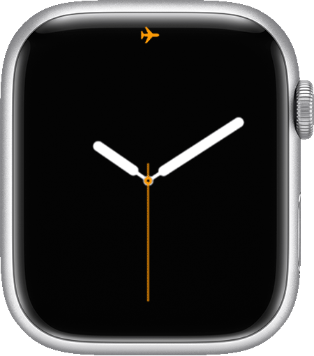 Apple Watch showing the Aeroplane Mode icon at the top of its screen