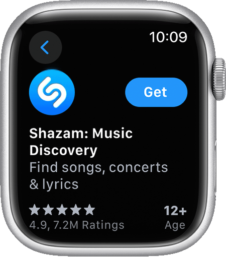 Apple Watch screen showing how to download an app