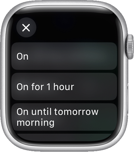 Apple Watch affichant les options de la fonction Ne pas déranger