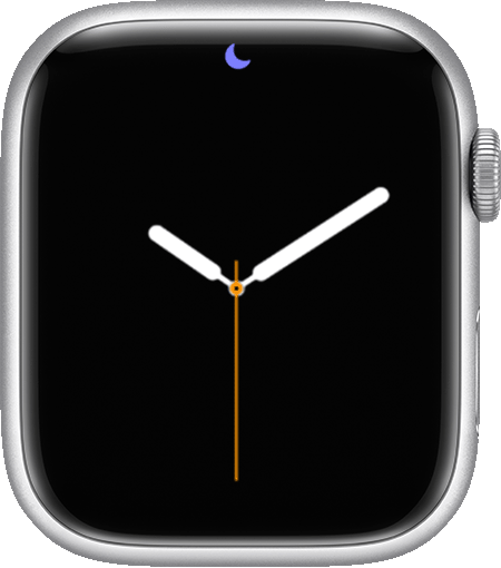 Apple Watch showing the Do Not Disturb icon at the top of its screen