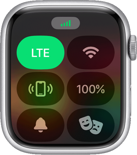 Apple Watch 正在畫面頂部顯示流動網絡強度格