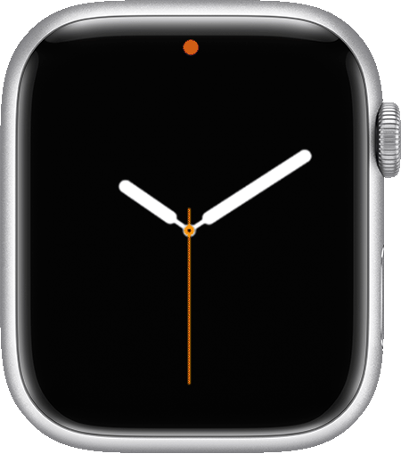 Apple Watch som visar den röda punktsymbolen överst på skärmen