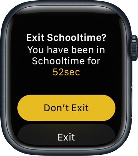 Apple Watch screen showing the option to exit schooltime