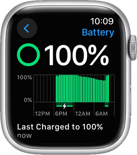 Apple Watch موضح عليها مستوى الشحن