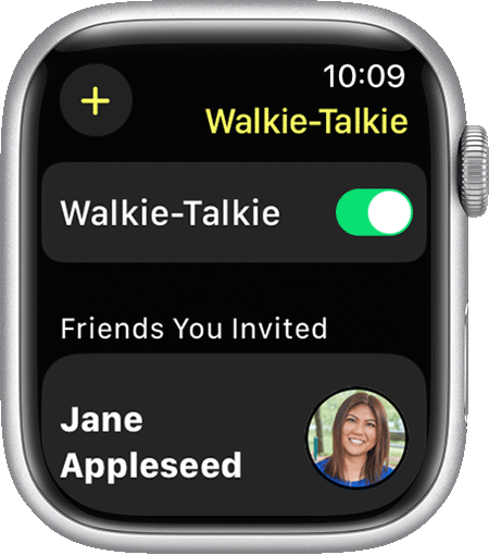 Apple Watch showing the Walkie-Talkie app and the list of invited friends