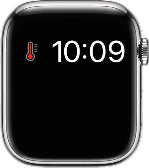 Watch face showing the thermometer icon and the time.