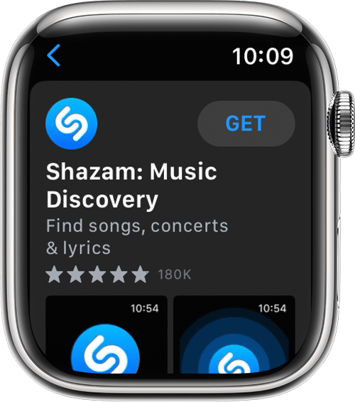 Apple Watch screen showing how to download an app