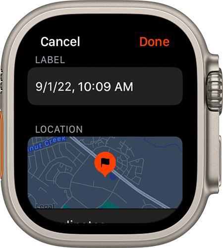 Apple Watch met zojuist aangemaakt routepunt