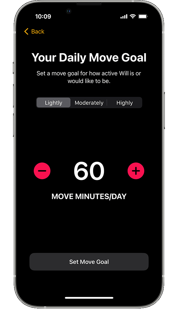 The option to set a daily move goal for an Apple Watch during setup on an iPhone. 
