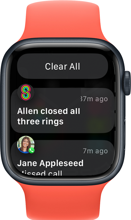 Apple Watch en el que se muestra el botón Borrar todas las notificaciones