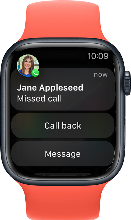 Apple Watch affichant une notification d’appel manqué
