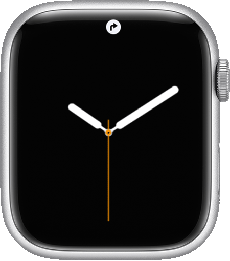 Apple Watch som visar navigeringssymbolen överst på skärmen