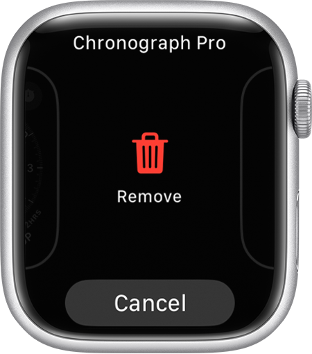 시계 페이스를 제거할 수 있는 제거 버튼이 표시된 Apple Watch 페이스