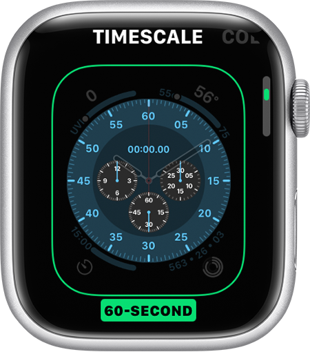 واجهة Apple Watch معروض عليها مقياس الوقت
