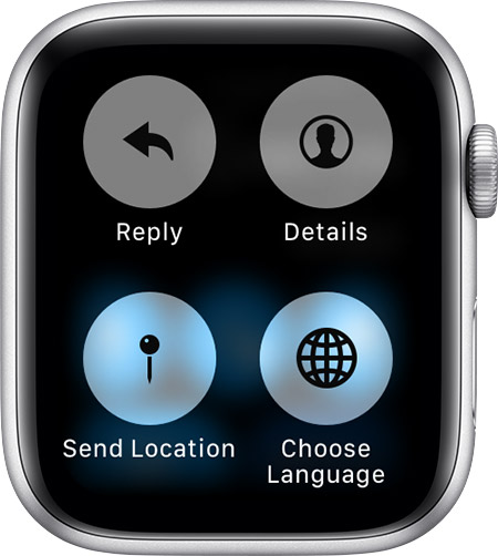 Options to Reply, Send Location, See Details, or Choose a language.