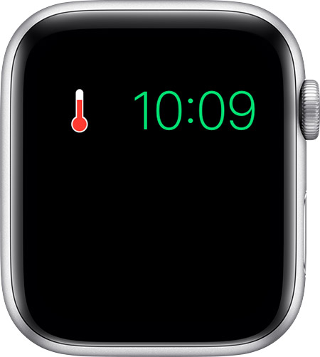 Tarcza zegarka wyświetlająca ikonę termometru oraz godzinę