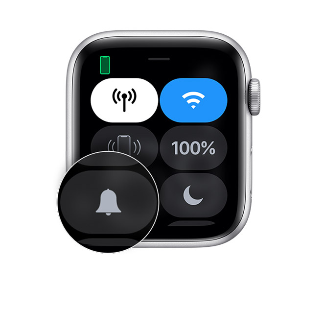 Kontrollzentrum auf der Apple Watch mit Silent-Mode.