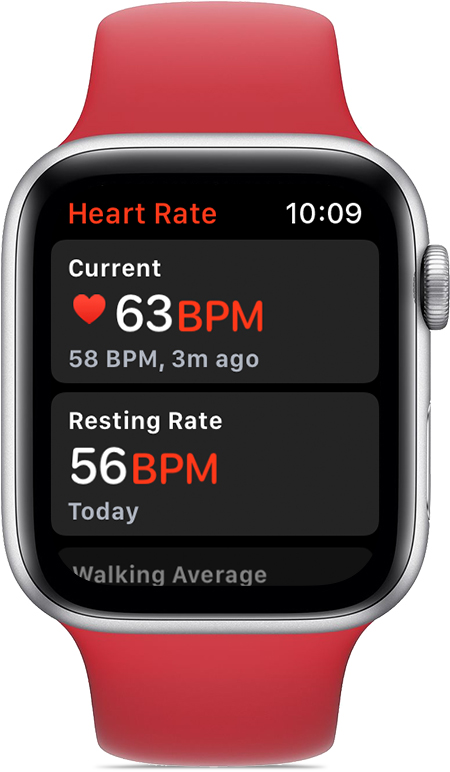 Heart Rate app showing 68 BPM current rate and 56 BPM resting rate 