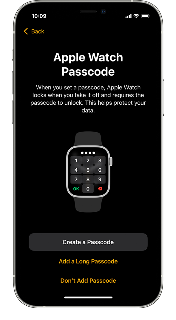 iPhone showing Apple Watch passcode setup screen