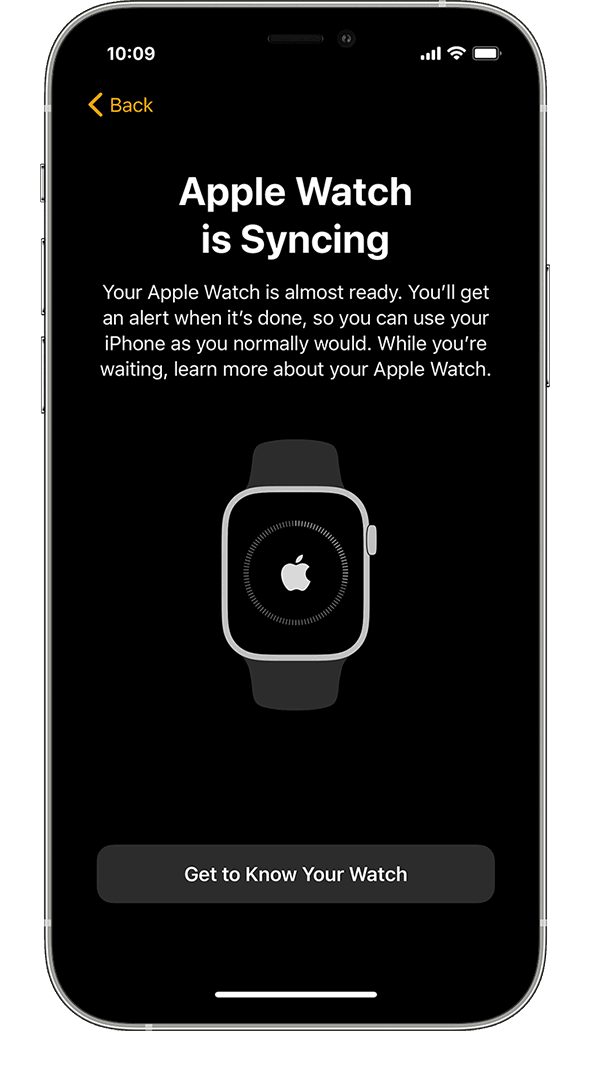 iPhone showing Apple Watch syncing screen