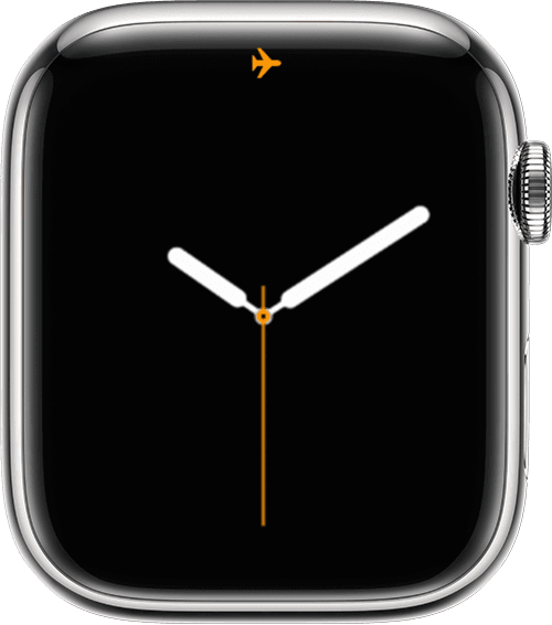 Apple Watch afișând pictograma Mod Avion în partea de sus a ecranului