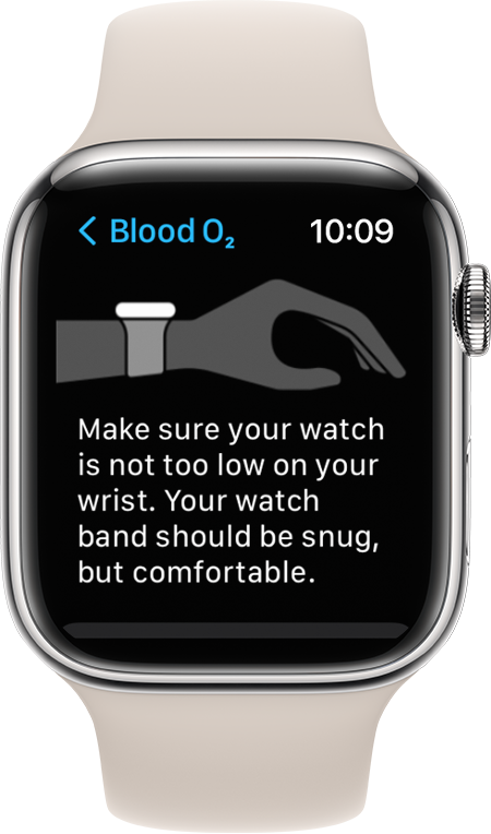 Posnetek zaslona ure Apple Watch Series 7, ki prikazuje, kako nositi uro za najboljše rezultate.