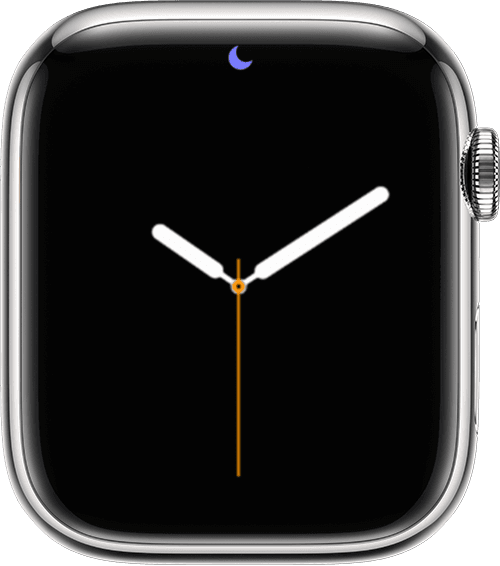 Apple Watch en el que se muestra el ícono No molestar en la parte superior de la pantalla