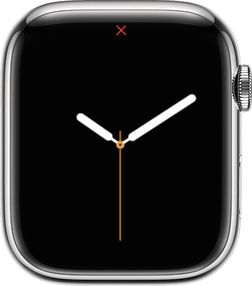 Apple Watch que muestra el icono de desconexión de datos móviles en la parte superior de la pantalla