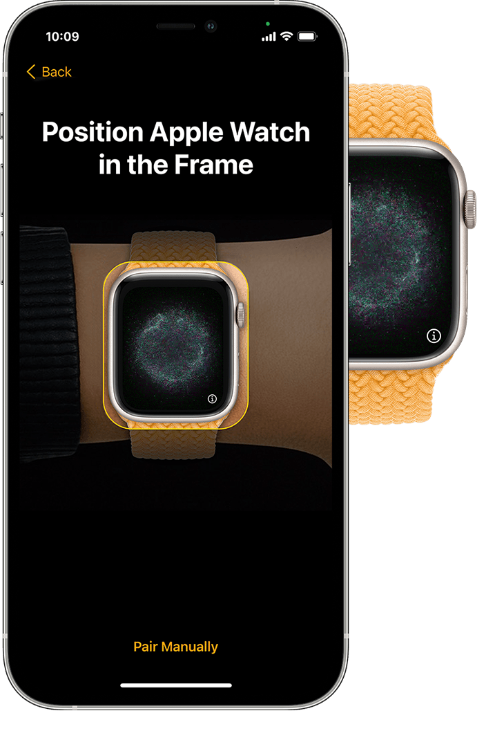 iPhone showing Apple Watch in its viewfinder