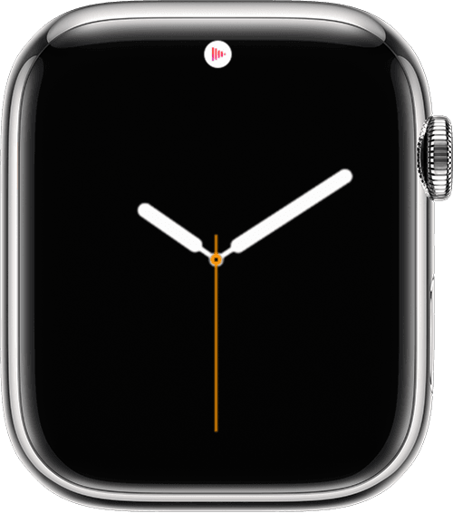 Apple Watch showing the Now Playing icon at the top of its screen