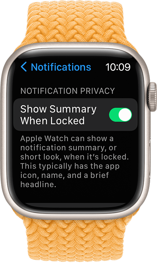 Apple Watch showing Show Summary When Locked setting