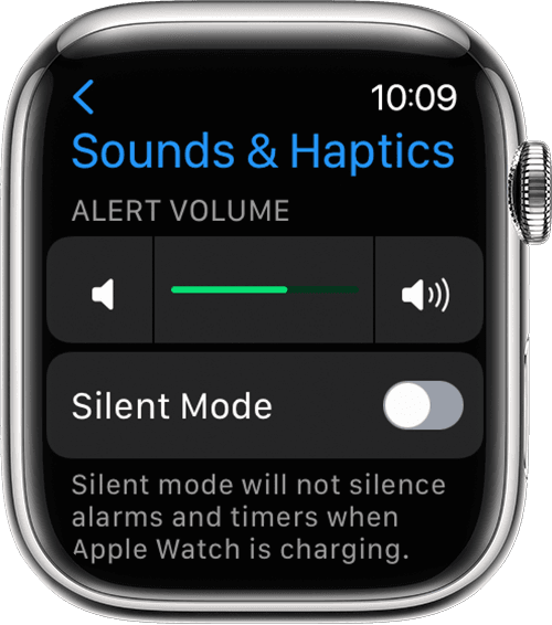 Apple Watch showing the Sounds & Haptics screen in Settings