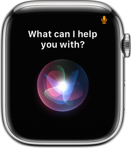 Egy Apple Watch, amelynél a képernyő tetején a mikrofon ikon látható
