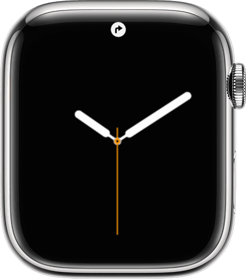 Apple Watch שבו מוצג סמל הניווט בחלק העליון של המסך