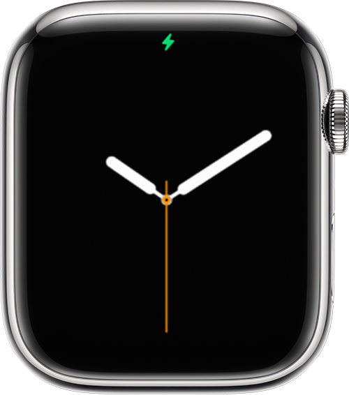 Hodinky Apple Watch s ikonou nabíjania v hornej časti obrazovky