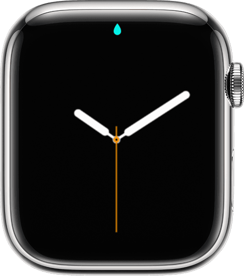 Apple Watch שבו מוצג הסמל 'נעילת מים' בחלק העליון של המסך