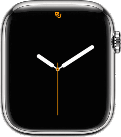 Egy Apple Watch, amelynél a képernyő tetején a Színház mód ikonja látható