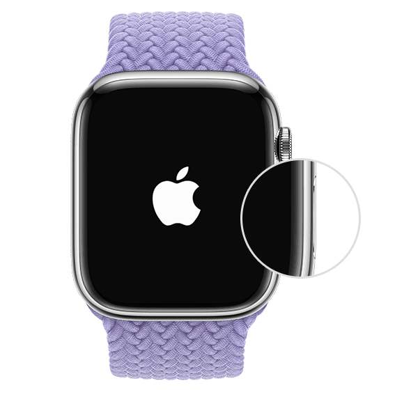 Apple Watch com o botão lateral destacado.