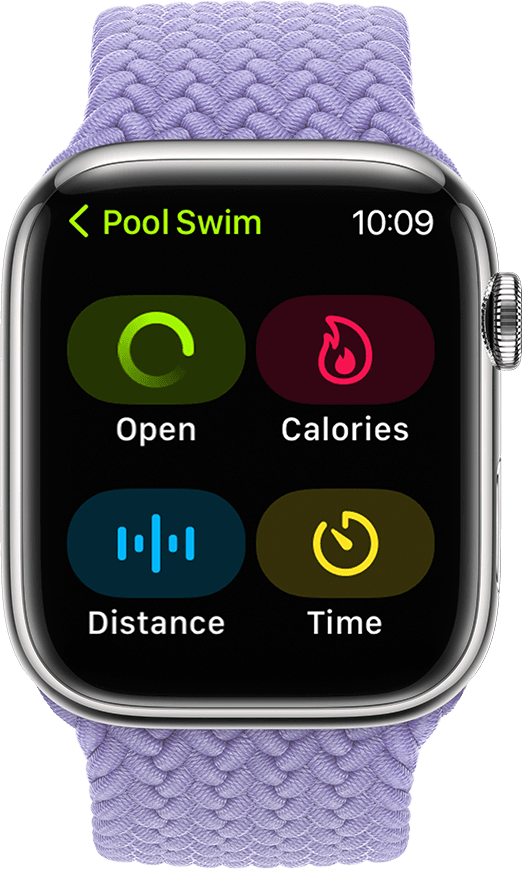 Apple Watch 上的「泳池游泳」體能訓練目標選項。