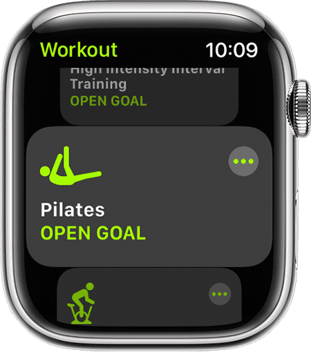 The Pilates workout option in the Workout app on Apple Watch.