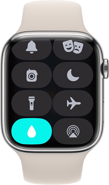 Ícono del Bloqueo contra agua en la pantalla del Apple Watch 