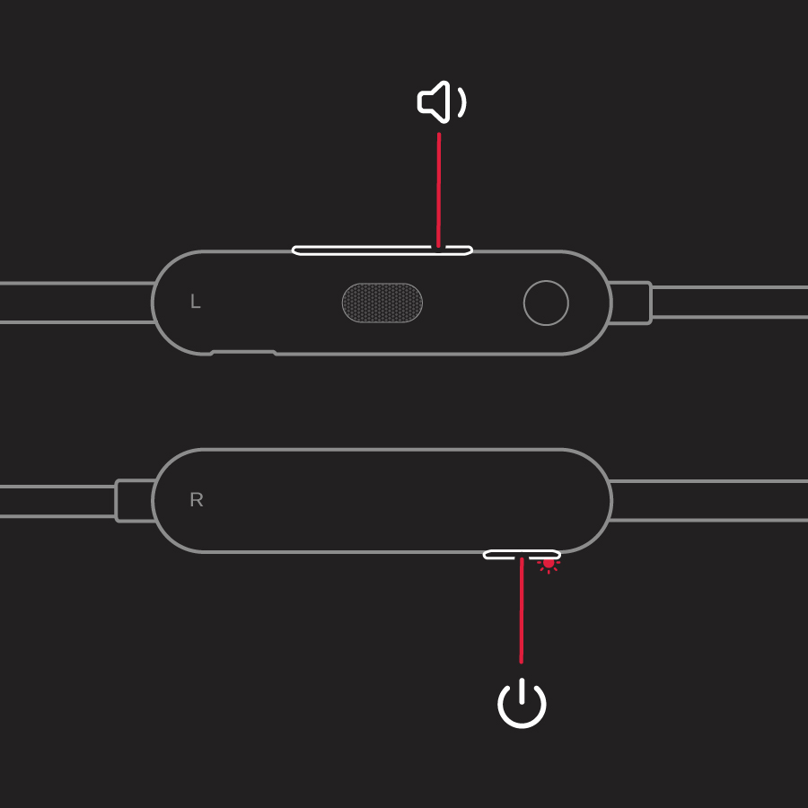 コールアウト (引き出し線) で音量を下げるボタンと電源ボタンを示した図