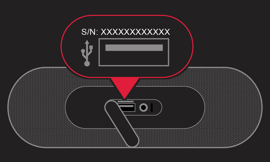 Серийный номер указан над портом USB.