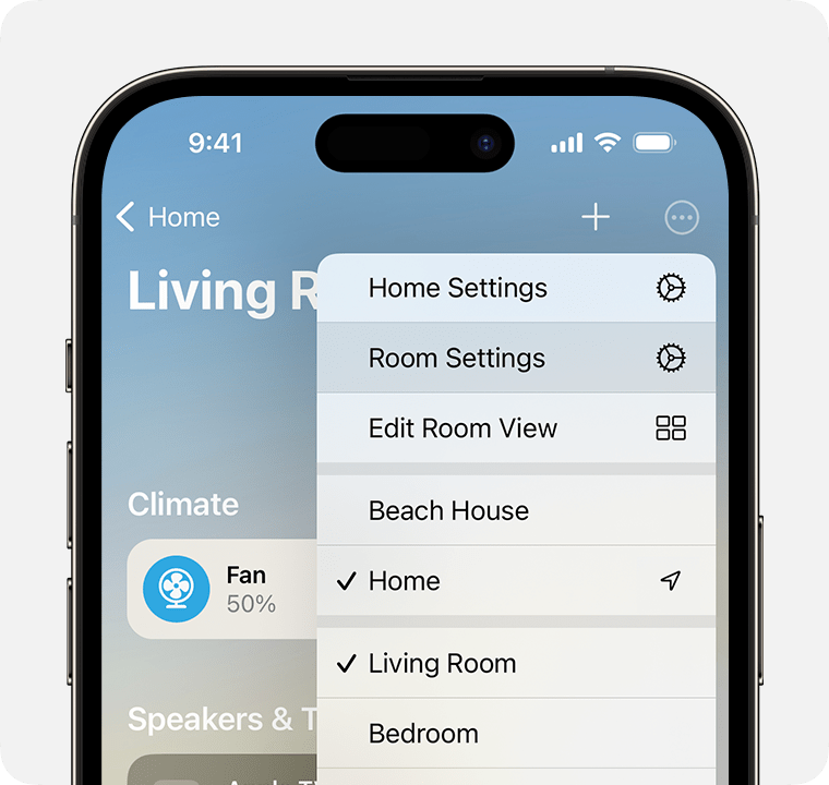 Room Settings appears below Home Settings after tapping or clicking the More button
