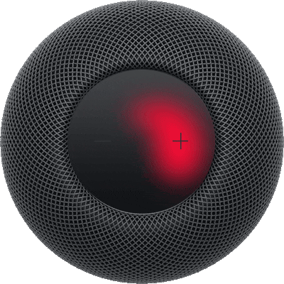 Un voyant rouge décrit un cercle sur le dessus d’une enceinte HomePod