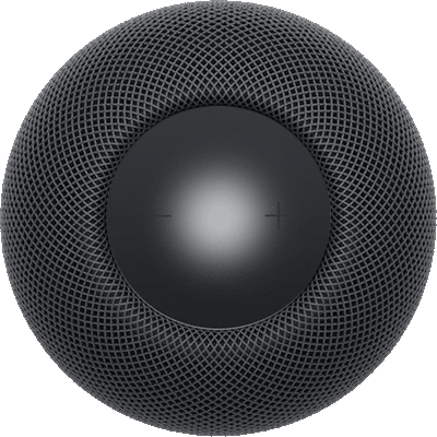 A continuous white light pulses on the top of a HomePod speaker