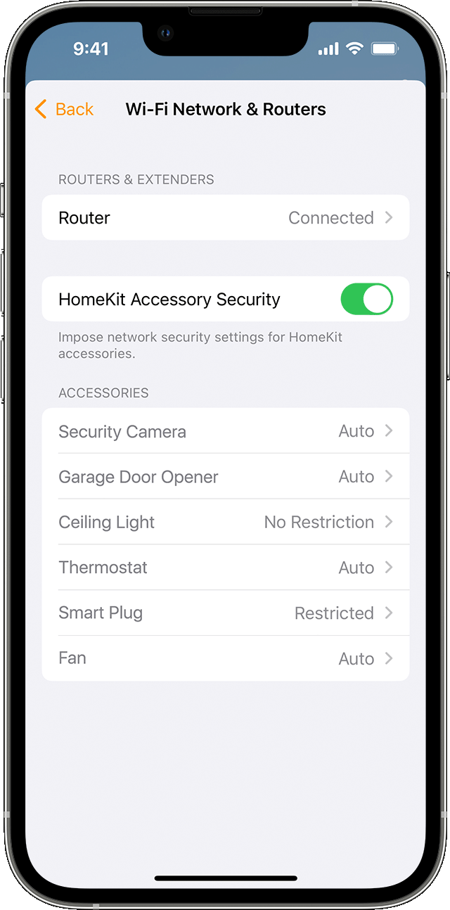 Adjust HomeKit Accessory Security settings for router